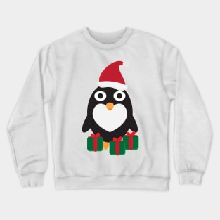 Cute Cartoon Penguin with Santa Hat and Green Red Gifts Crewneck Sweatshirt